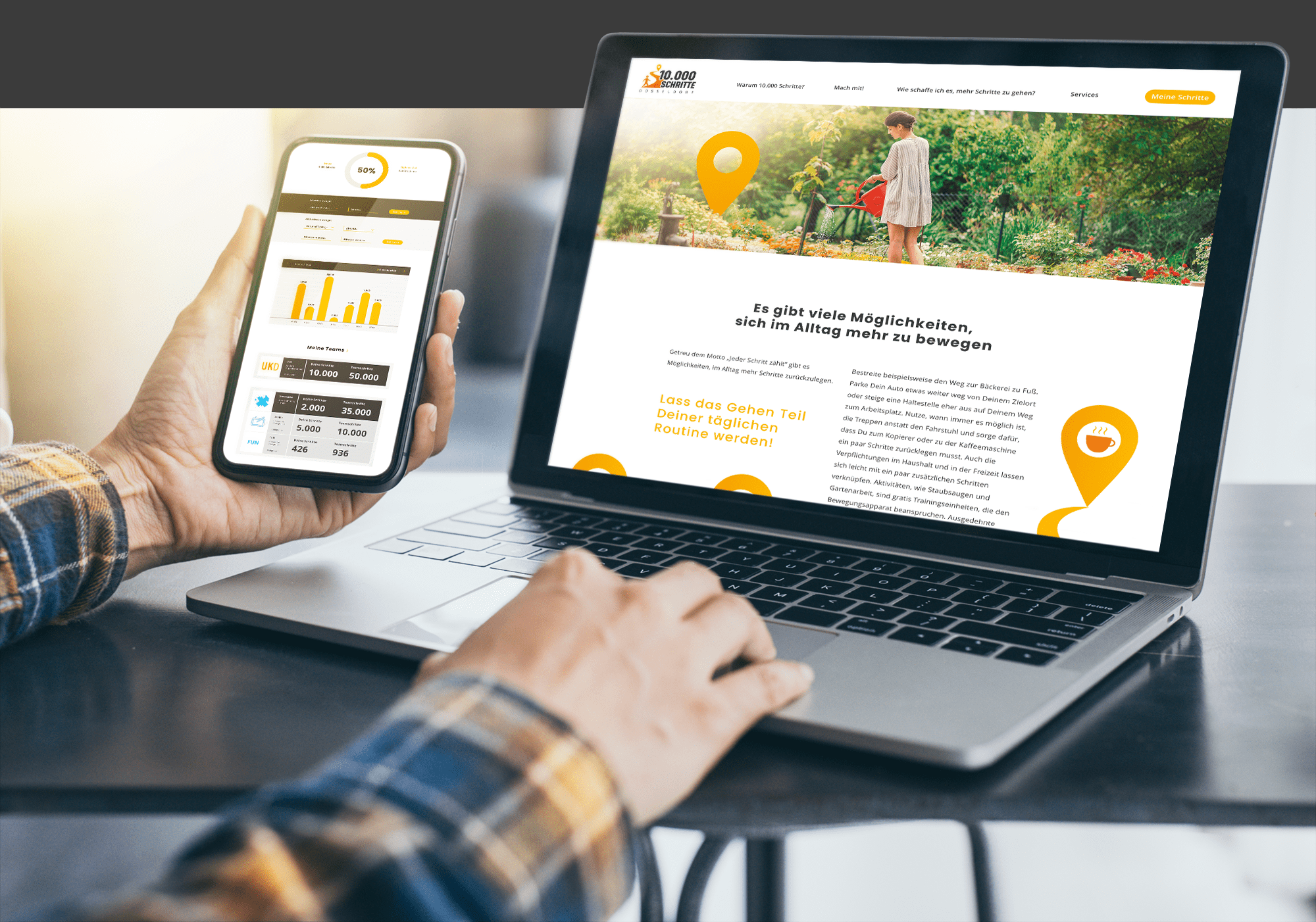 Interaktive Elemente der Community-Website zur Bewegung und Gesundheit – professionelle Webentwicklung